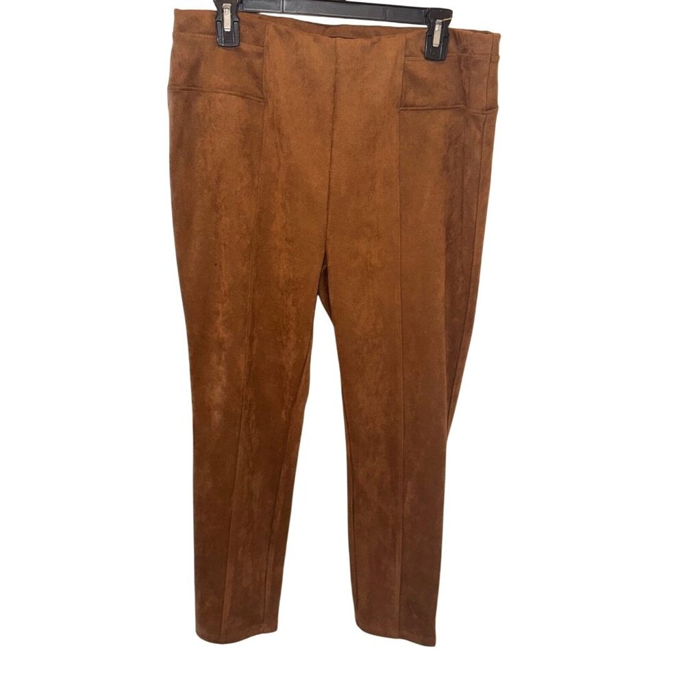 John Mark Womens Faux Suede Brown Pull-On Slim Fit Pants Size L Classic Office